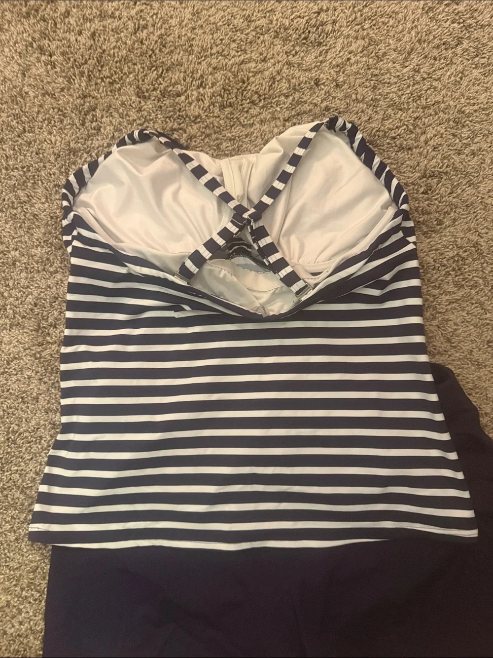 Striped Navy & White Women’s Two-Piece Swimsuit with Navy Swim Shorts